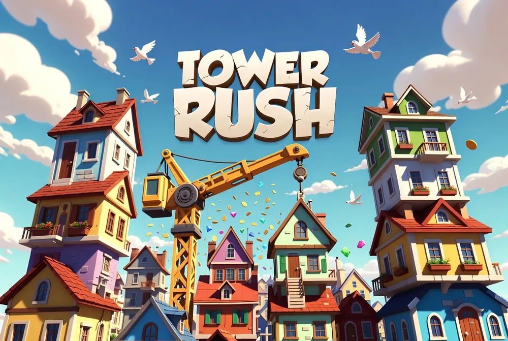 Tower Rush real money round with coins spilling from a banked tower