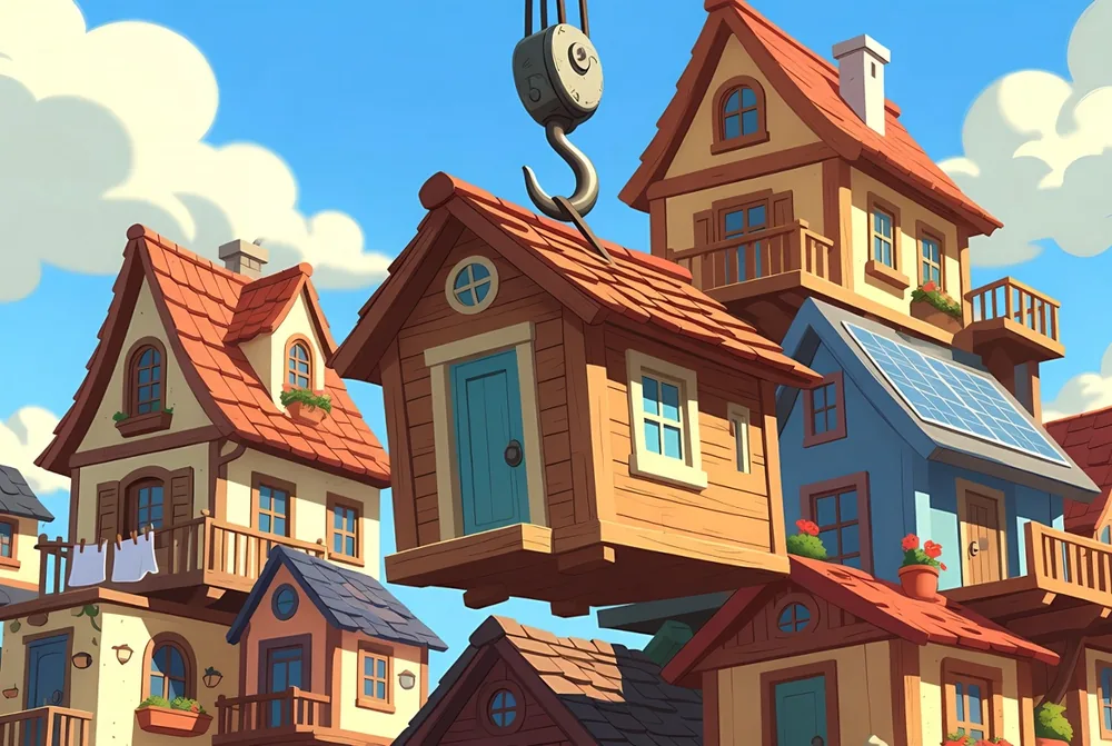 Tower Rush login concept — a crane hook lifting an account key